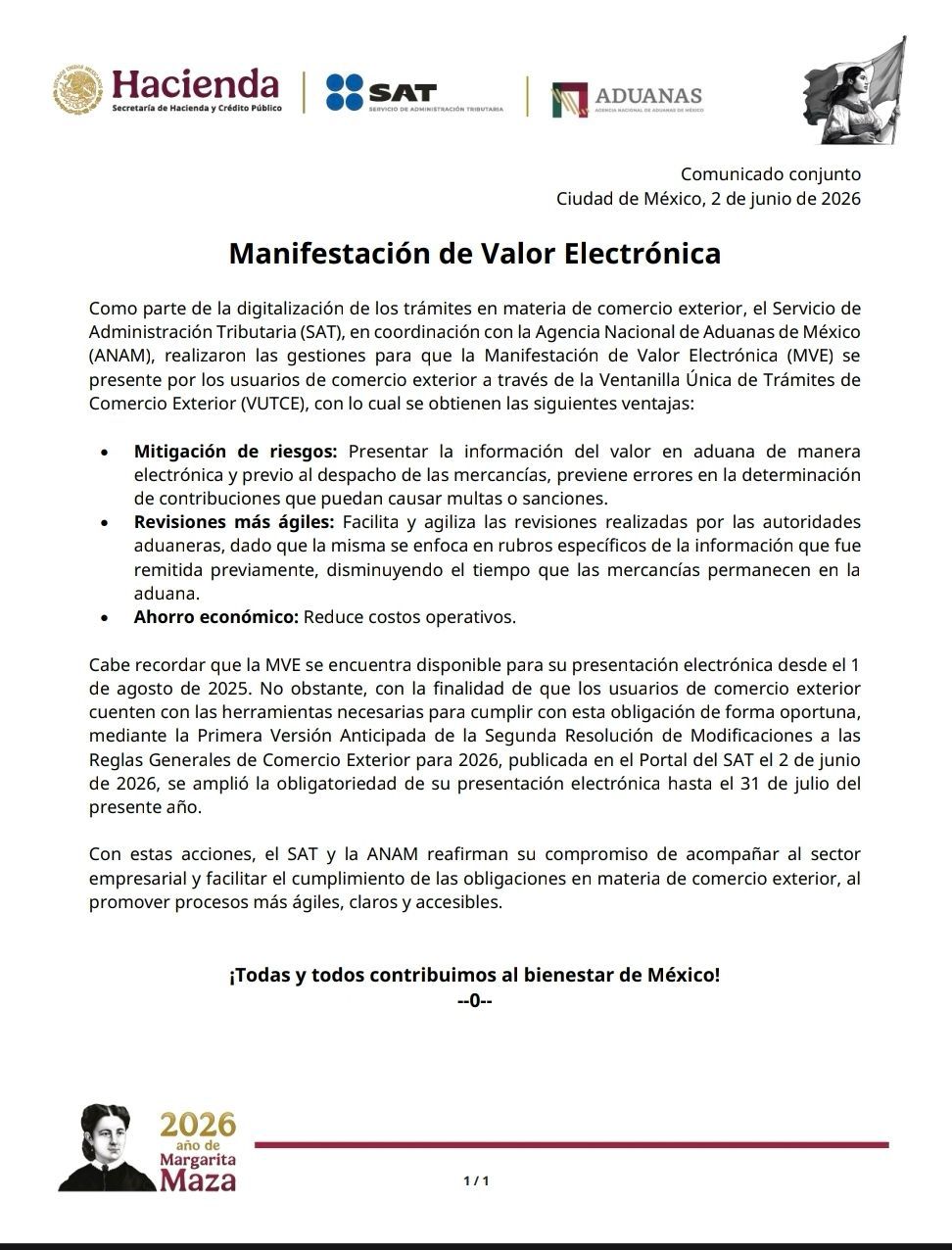 PRORROGA OFICIAL !! MANIFESTACION DE VALOR ELECTRONICA